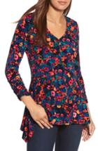Women's Chaus Floral Field Ruched Handkerchief Top - Blue
