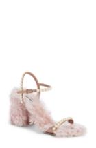Women's Miu Miu Imitation Pearl Embellished Faux Fur Sandal .5us / 35.5eu - Pink