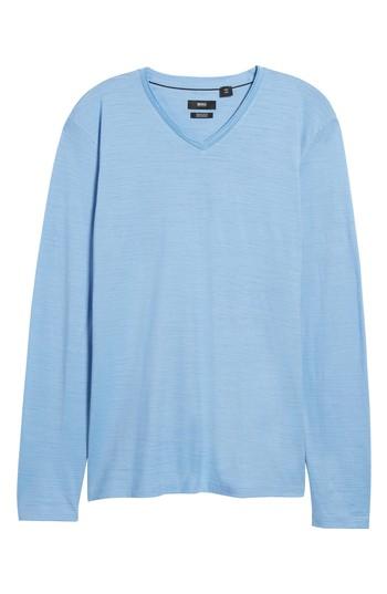 Men's Boss Tyson Long Sleeve V-neck T-shirt, Size - Blue