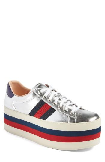 Men's Gucci New Ace Platform Sneaker Us / 7uk - Metallic