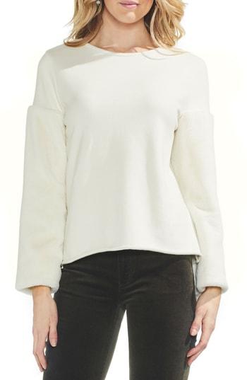 Women's Vince Camuto Fleece Sleeve Sweatshirt, Size - White
