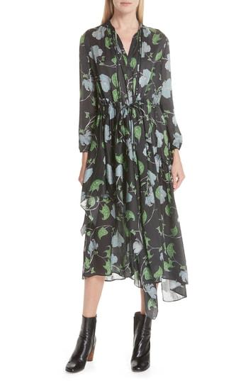 Women's Christian Wijnants Floral Print Asymmetrical Silk Charmeuse Dress Us / 34 Fr - Black