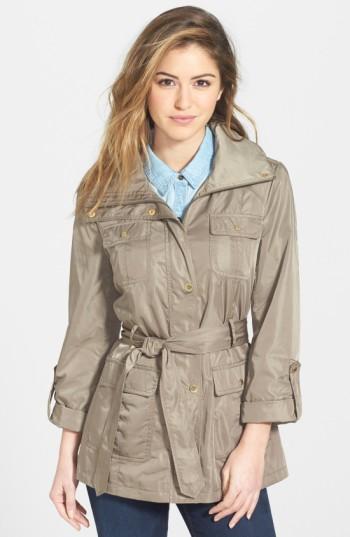 Petite Women's Ellen Tracy Techno Short Trench Coat P - Green