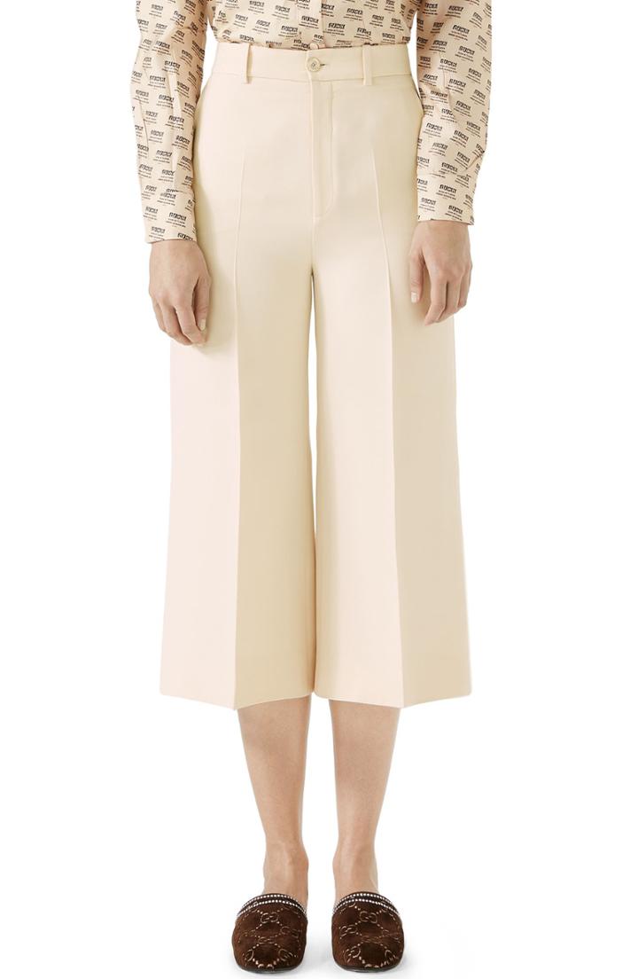 Women's Gucci Wool & Silk Cady Wide Leg Crop Pants
