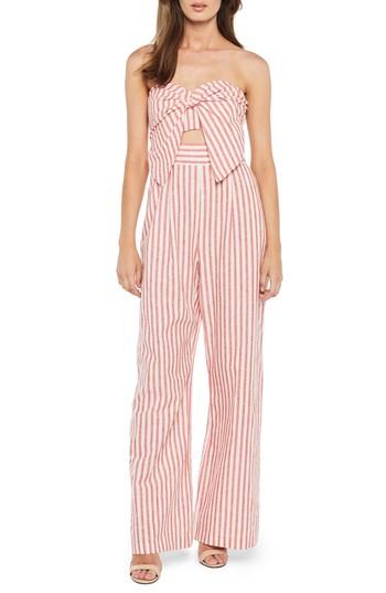 Women's Bardot Stripe Strapless Jumpsuit - Red