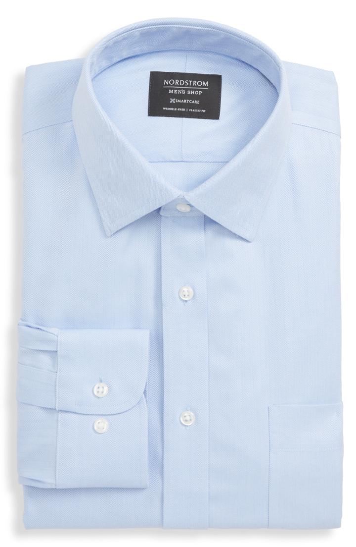 Men's Nordstrom Men's Shop Smartcare(tm) Classic Fit Herringbone Dress Shirt - 32/33 - Blue