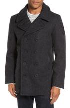 Men's Schott Nyc Embroidered Wool Blend Peacoat - Grey