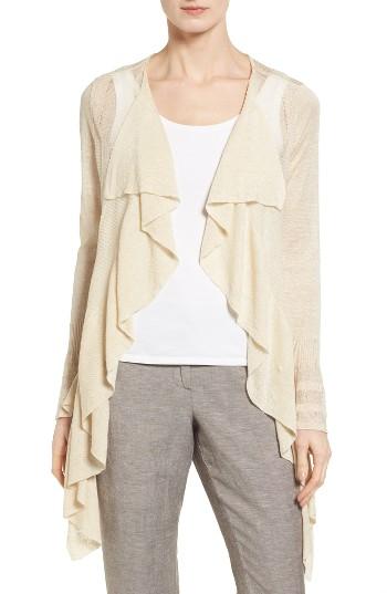 Women's Nic+zoe Ruffle Wave Linen Blend Cardigan - Beige