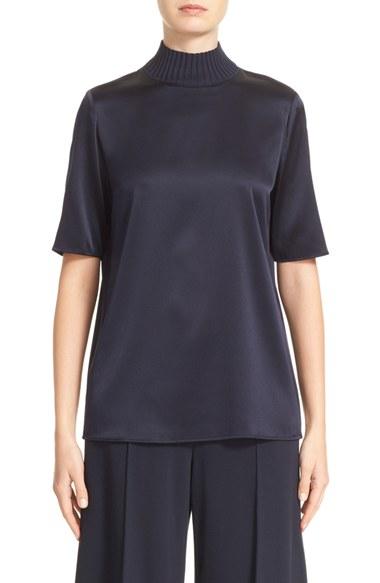 Women's Lafayette 148 New York Aina Knit Collar Charmeuse Blouse