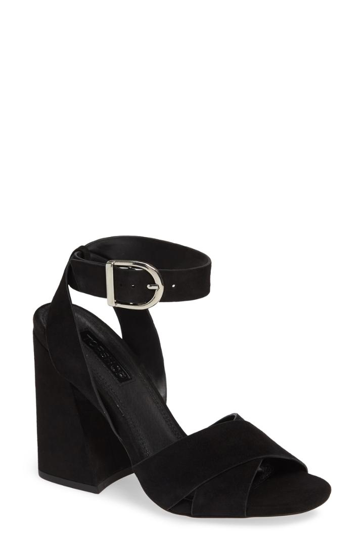 Women's Topshop Ronnie Flare Heel Sandal .5us / 36eu M - Black