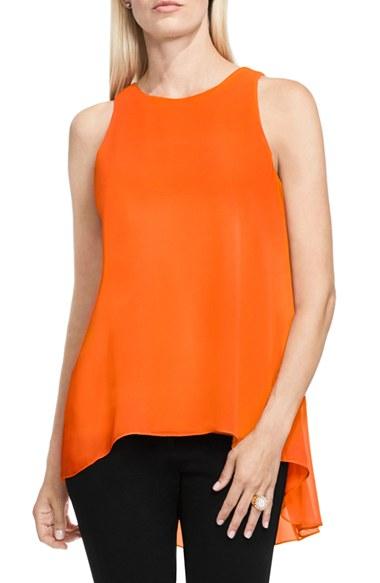 Petite Women's Vince Camuto Sleeveless Crepe High/low Top, Size P - Orange
