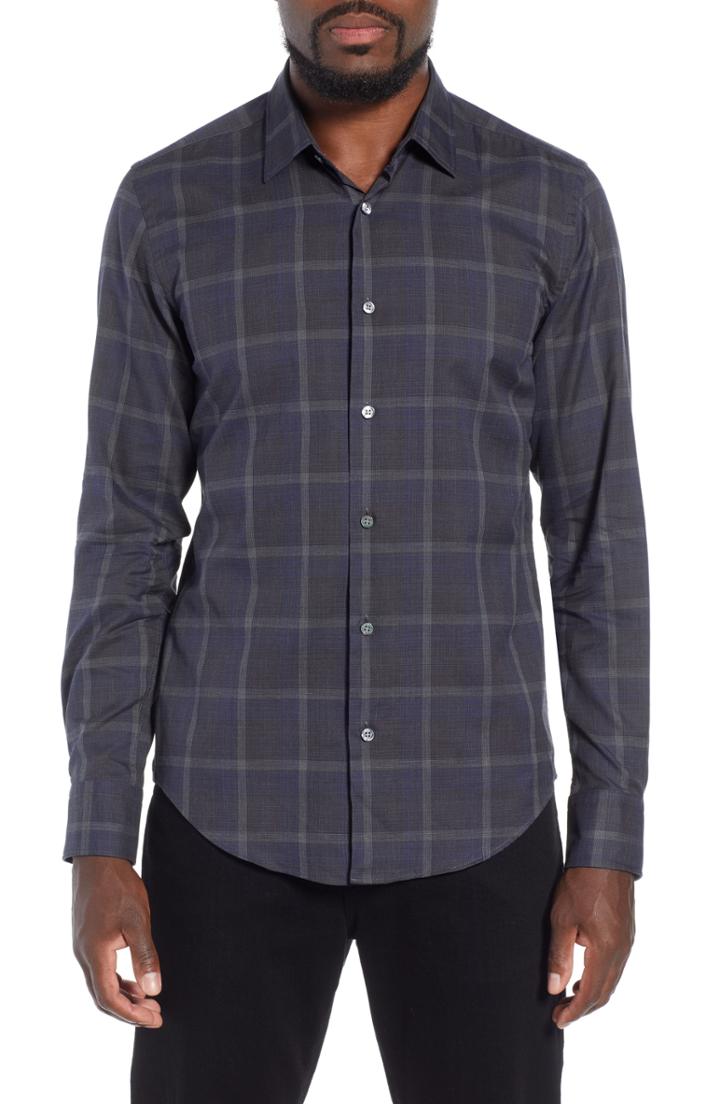 Men's Boss T-riccardo Slim Fit Plaid Flannel Sport Shirt - Blue