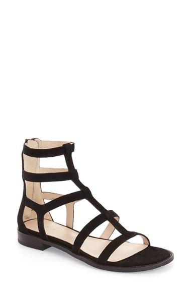 Women's Pelle Moda 'helen' Flat Gladiator Sandal M - Black