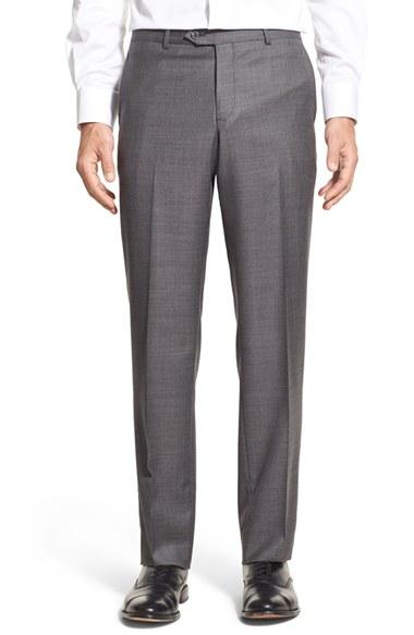 Men's Nordstrom Men's Shop Flat Front Sharkskin Wool Trousers - Grey