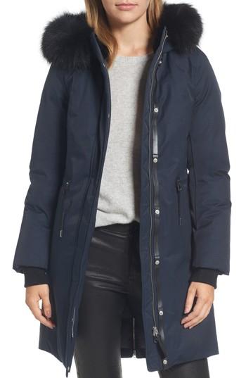 Women's Mackage Down Hooded Anorak With Genuine Fox & Rabbit Fur Trim - Blue