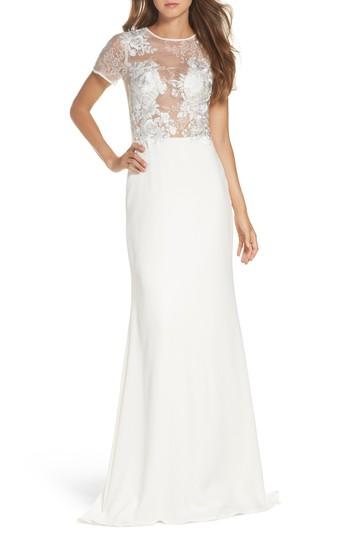 Women's Tadashi Shoji Floral Mesh Top Trumpet Gown