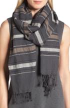 Women's Eileen Fisher Stripe Organic Cotton & Wool Scarf, Size - Brown