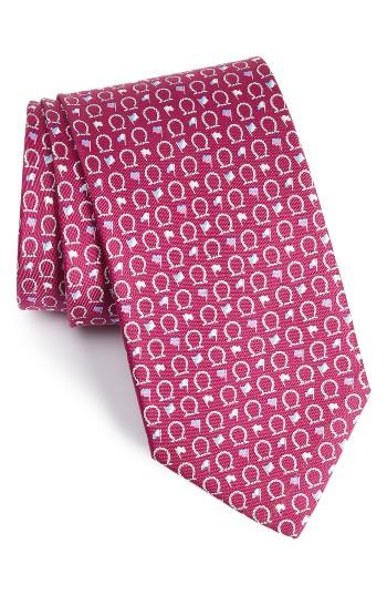 Men's Salvatore Ferragamo Gancini & Flag Print Silk Tie, Size - Purple