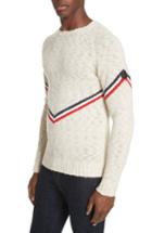 Men's Moncler Stripe Donegal Crewneck Sweater, Size - Ivory