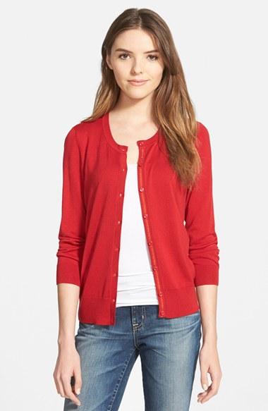 Women's Halogen Three Quarter Sleeve Cardigan - Red