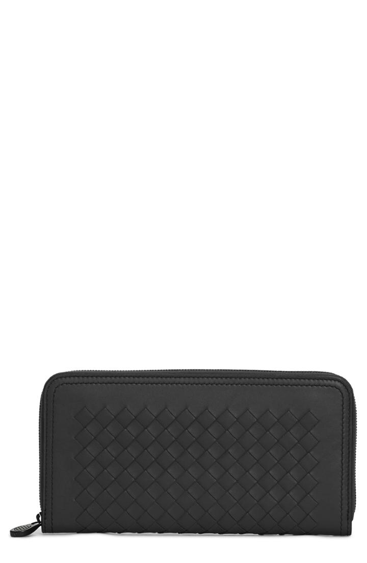 Women's Bottega Veneta Intrecciato Leather Zip Around Wallet - Black