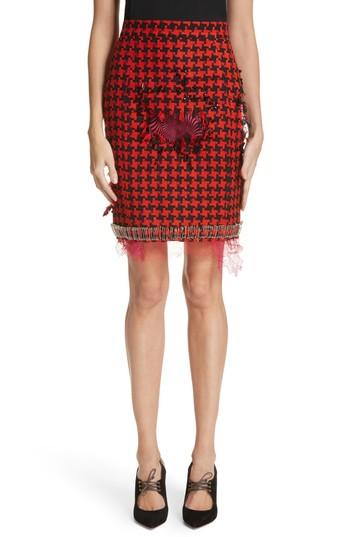 Women's Dilara Findikoglu Prime Minister Houndstooth Wool Skirt - Red