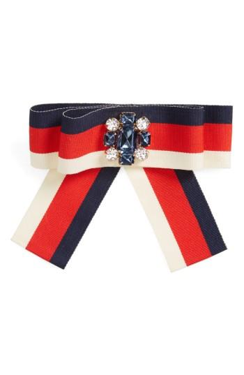 Cara Stripe Crystal Ribbon Pin, Size - Blue