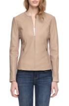 Women's Soia & Kyo Slim Fit Zip Front Leather Jacket - Beige