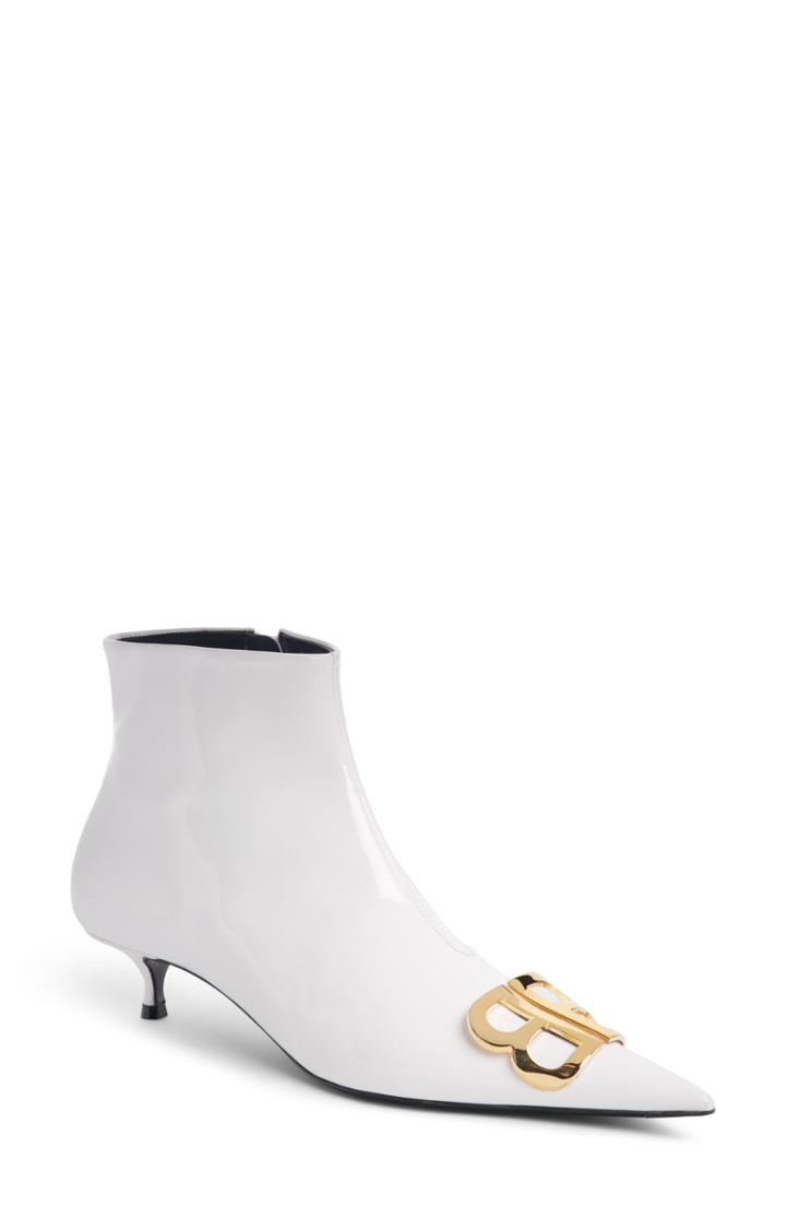 Women's Balenciaga Bb Pointy Toe Bootie .5us / 37.5eu - White