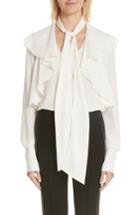 Women's Jason Wu Ruffle Shoulder Tie Neck Silk Blouse - White