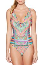 Women's Laundry By Shelli Segal Scarf Medallion One-piece Swimsuit - Blue/green