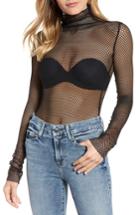 Women's Good American Mock Neck Fishnet Bodysuit - Black