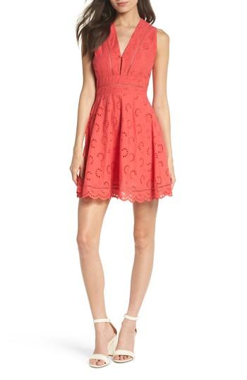 Women's Bb Dakota Vianne Eyelet Fit & Flare Dress - Coral
