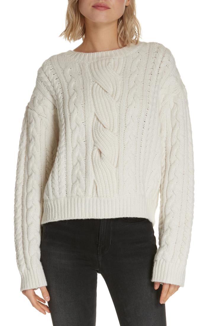 Women's Frame Cable Knit Wool Blend Sweater - Ivory