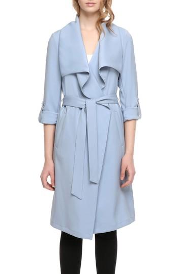 Women's Soia & Kyo Roll Sleeve Drape Front Long Trench Coat - Blue