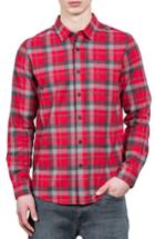 Men's Volcom Caden Plaid Flannel Sport Shirt, Size - Red