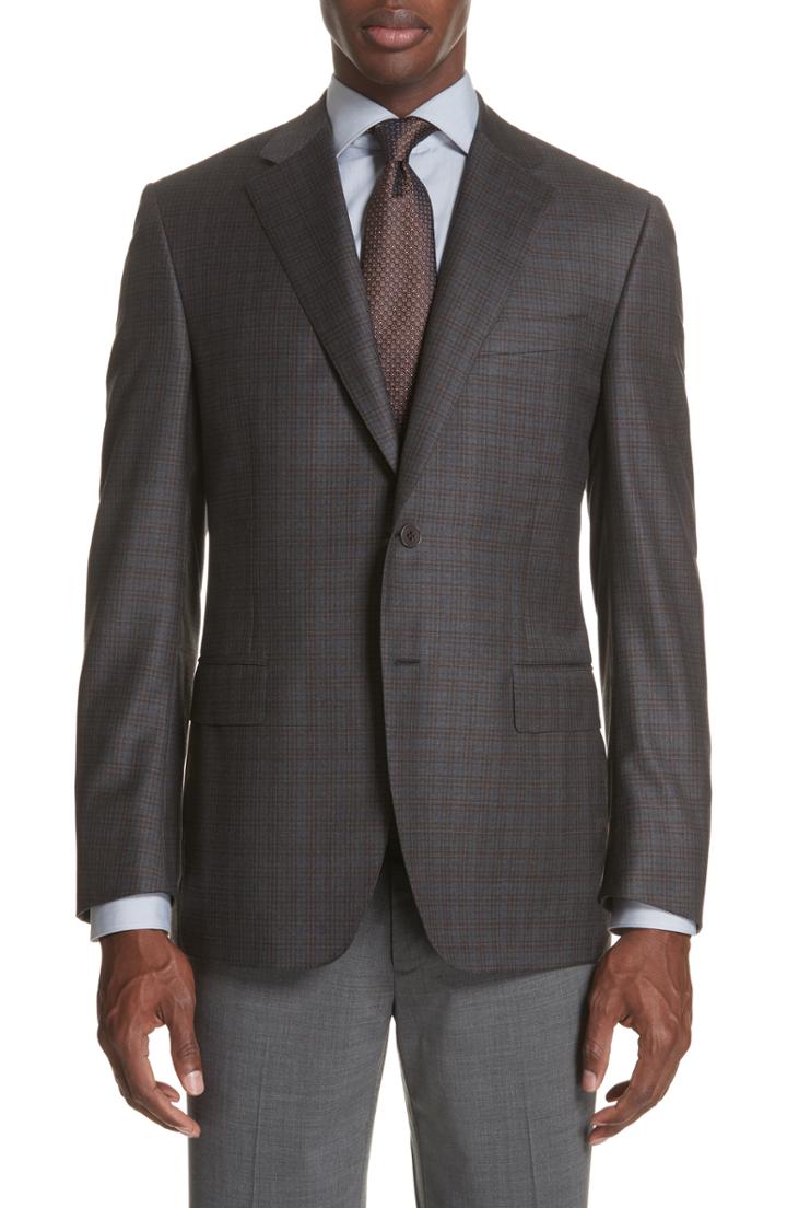 Men's Canali Classic Fit Plaid Wool Sport Coat Us / 56 Eu L - Grey