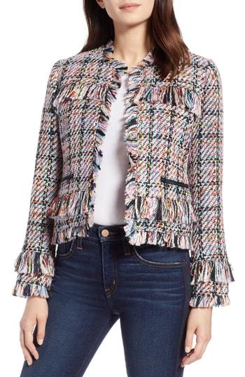 Women's Halogen Raw Edge Tweed Jacket - Pink