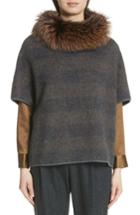 Women's Fabiana Filippi Knit Poncho With Removable Genuine Fox Fur Collar - Brown