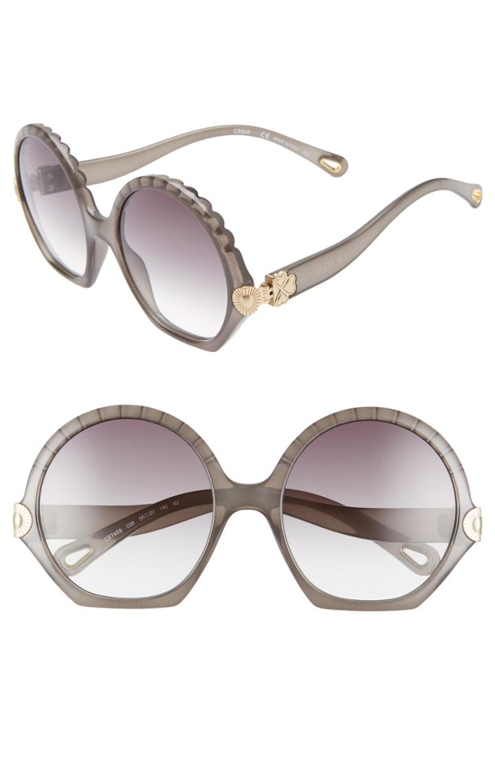 Women's Chloe Vera Seashell 56mm Round Sunglasses - Dark Grey
