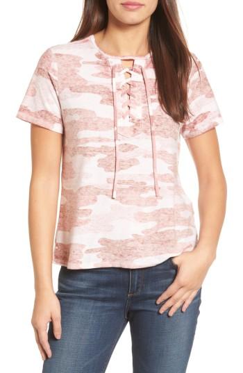 Women's Lucky Brand Lace-up Camo Tee - Pink