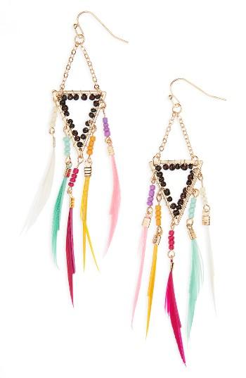 Women's Panacea Crystal Feather Shoulder Duster Earrings