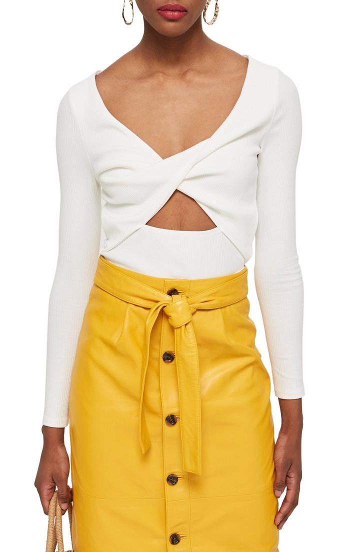Women's Topshop Twist Front Rib Top Us (fits Like 14) - Ivory