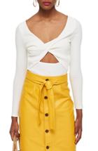 Women's Topshop Twist Front Rib Top Us (fits Like 14) - Ivory