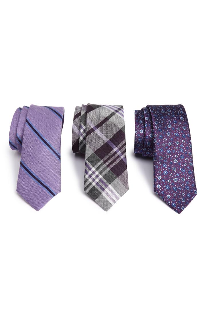 Men's The Tie Bar Purple Trend Set Of 3 Skinny Silk Ties, Size - Purple