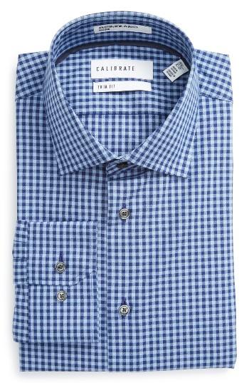 Men's Calibrate Trim Fit Non-iron Check Dress Shirt .5 34/35 - Blue
