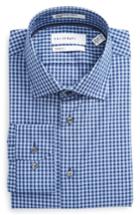 Men's Calibrate Trim Fit Non-iron Check Dress Shirt .5 34/35 - Blue