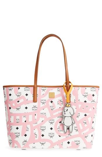 Mcm X Eddie Kang Medium Reversible Coated Canvas Shopper - White