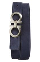 Men's Salvatore Ferragamo Double Gancio Suede Belt - Blue Garconne