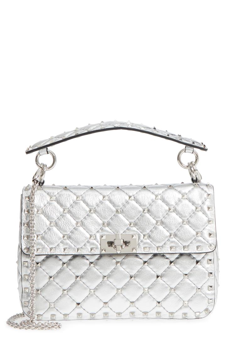 Valentino Garavani Medium Rockstud Spike Metallic Leather Shoulder Bag -